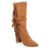 Journee Collection Womens Hartly Fringed Extra Wide Calf Dress Boot - Tan -Shoe Sales Store US 01 303185 00