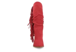 Journee Collection Womens Hartly Fringed Extra Wide Calf Dress Boot - Red -Shoe Sales Store US 01 303199 02