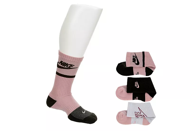 Nike Girls Graphic Crew Socks 3 Pairs - Blush 3 Nike Girls Graphic Crew Socks 3 Pairs - Blush
