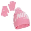 Nike Girls Swoosh Pom Beanie Set - Pink
